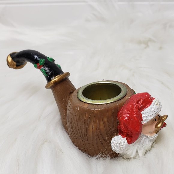 Vtg Oomco Christmas Ceramic Santa With Glasses Pipe Figural Taper Candle Holder - Picture 1 of 15